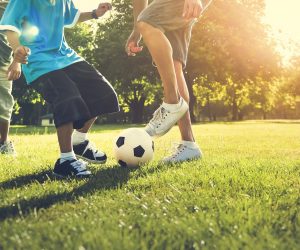 Soccer Football Field Father Son Activity Summer Concept